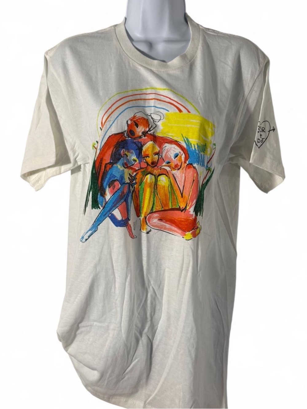 Samii Ryan White Short-Sleeve Graphic Tee with Multicolor Figurative Print